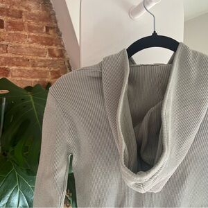 Brandy Melville J Gault Sage Mint Green Zip Up knit hoodie O/S